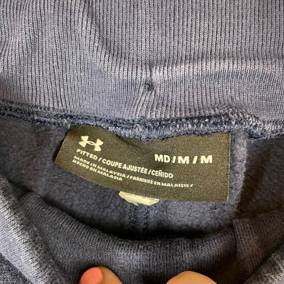 Under Armour Fitted Navy Blue Sweatpants Men’s Medium Joggers Drawstring Waist - Picture 4 of 5